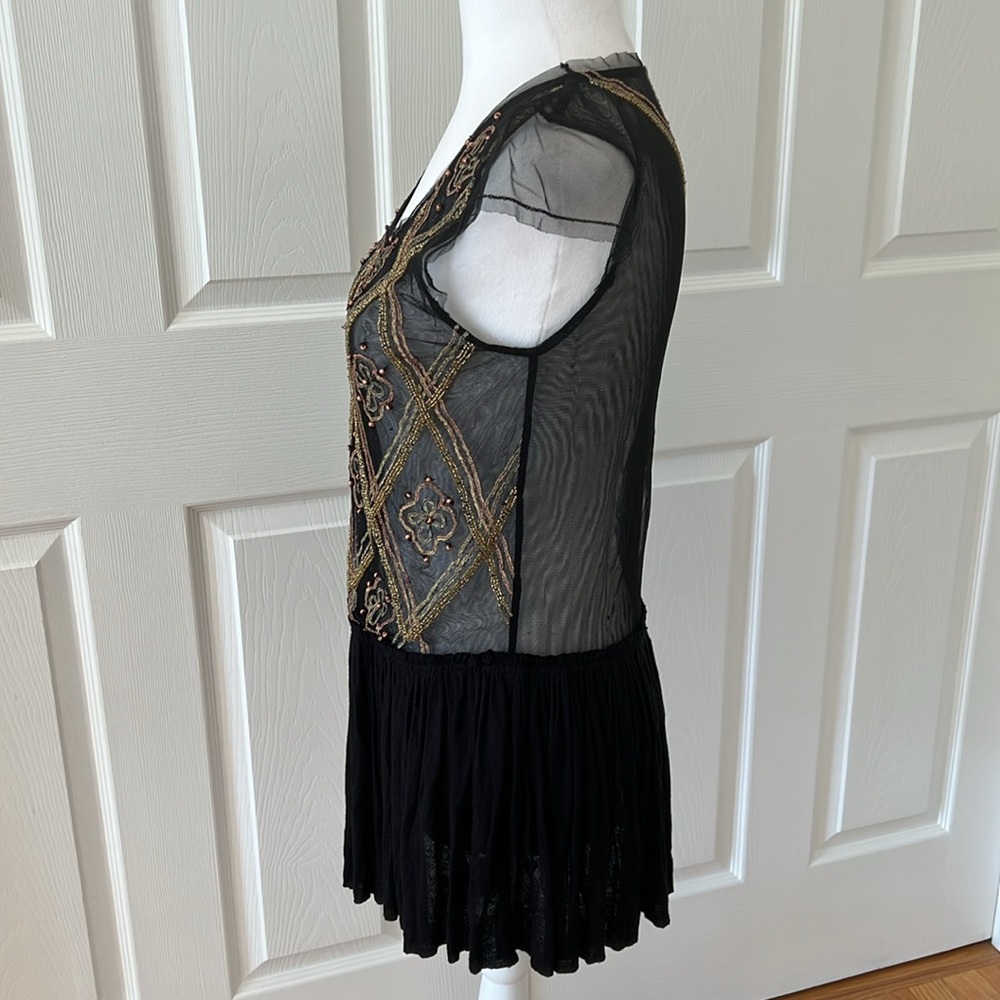 Free People black tulle mesh beaded tunic size small - Picture 6 of 9